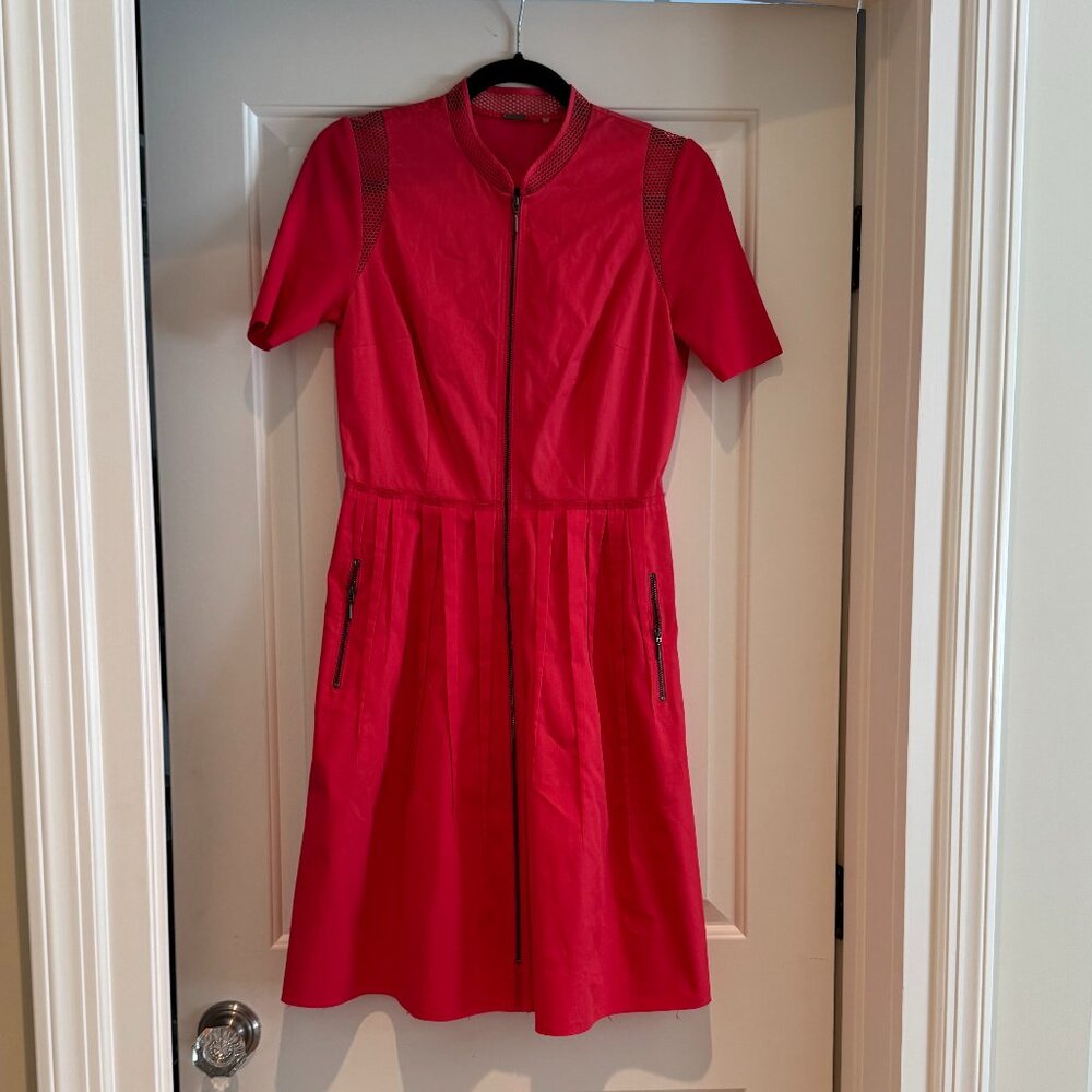 Elie Tahari Pink/Red Paper Bag Waist Pleated Cotton Blend Dress Size 4 NWOT